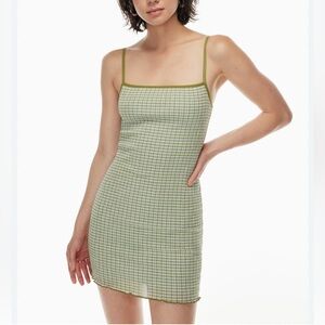 aritzia Wilfred Olive Checkered Mini Dress